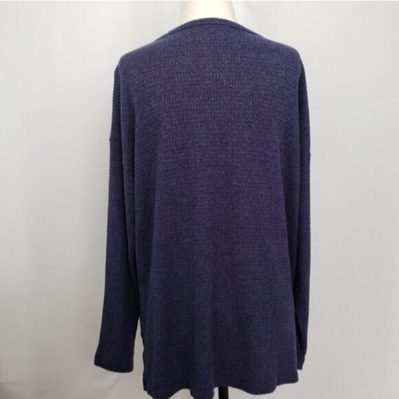 Aerie Waffle Knit Long Sleeve Top Hi Low Hem Purple Blue Women's Medium Casual - Picture 4 of 9